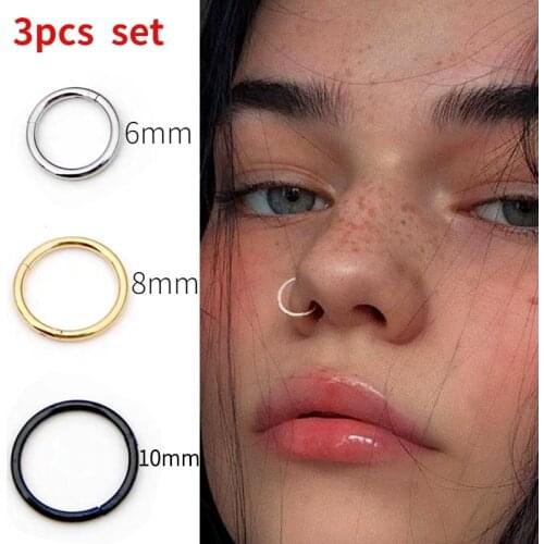 3pc Nose Ring Clips Septum Ring Hoop Cartilage Tragus Helix Small Piercing Nose Rings For Women Body Jewelry Accessories