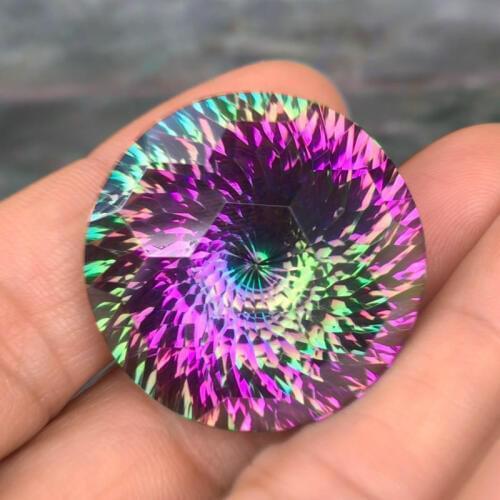 CSJ Big Stone 30MM Created Corundum Round Concave Cut Loose Gemstone For Diy Fine Jewelry 925 Silver Mounting or Acticle Table