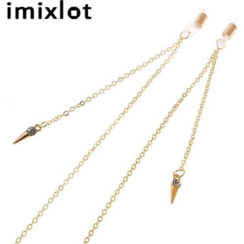 Imixlot Retro Punk Style Rhinestone Rivet Pendant Metal Glasses Chain Eyewear Cord Holder Neck Strap for Unisex Lanyard
