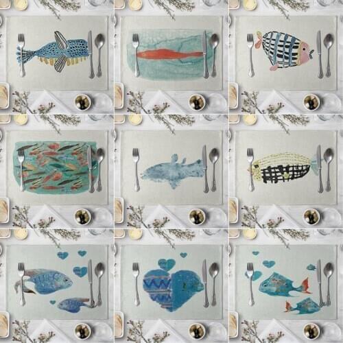 Fishing Printing Table Mat Cartoon Table Napkin Cotton Placemat Kitchen Decoration Dining Accessories