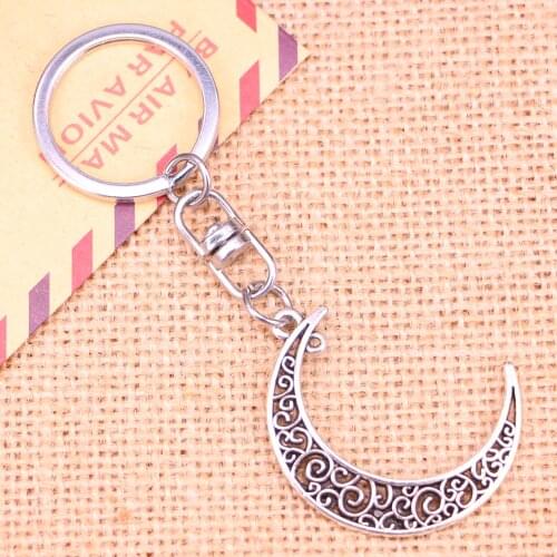 New Fashion Keychain 40*30 mm hollow moon Pendants DIY Men Jewelry Car Key Chain Ring Holder Souvenir For Gift