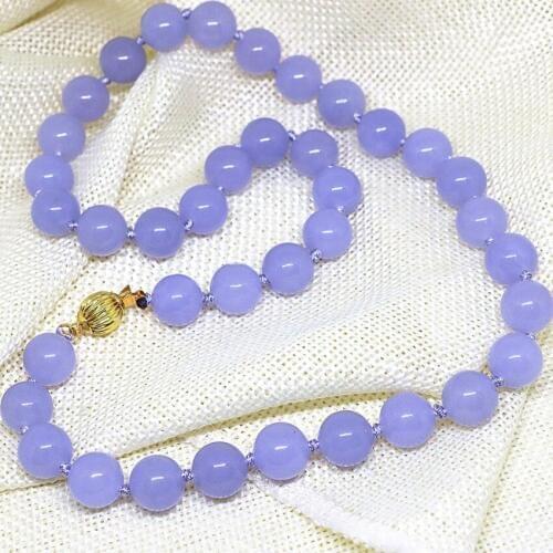 Bohemia style 8,10,12mm light purple violet jades chalcedony natural stone round beads women chain necklace jewelry 18inch B1514