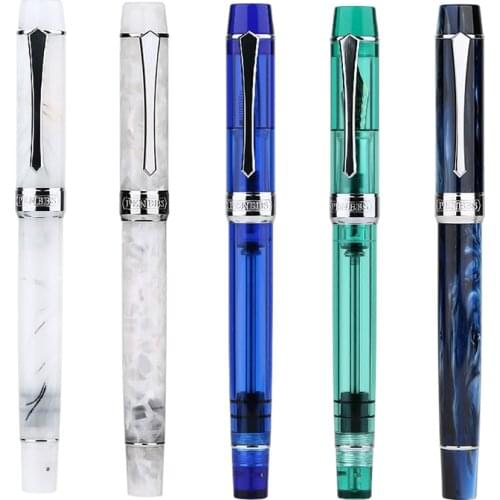 Moonman PENBBS 355 Acrylic Piston Fountain Pen Iridium Fine Nib 0.5mm Silver Clip Ink Pen with Box for Office Business Writing