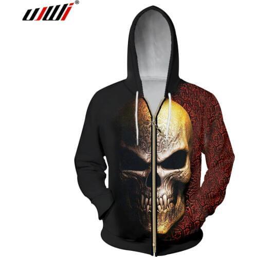 UJWI Mens Casaul Hoodies With Zip Print Sugar Skull 3d Sweatshirt Hoody Homme Long Sleeve Hooded Sweats Jacket Tracksuits 6XL