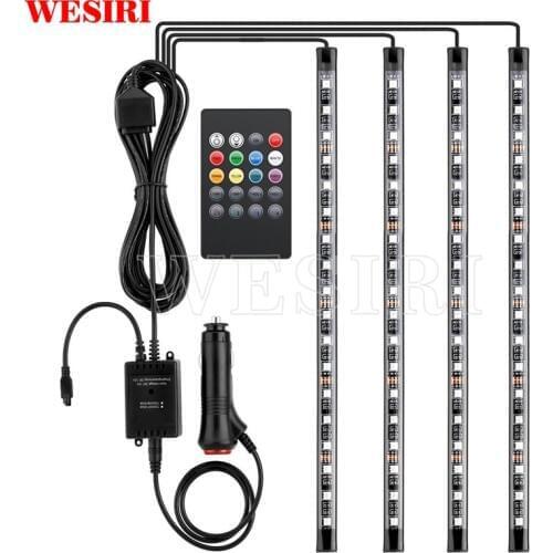 LED Car Strip Lights RGB Multicolor Music Waterproof Automobile Interior Decoration Light Bars DC12V 4pcs 18 LEDs
