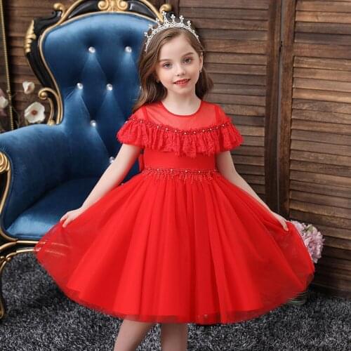 Summer Breathable Mesh Collar Ruffle Design Pink Baby Girl Cute Evening Cloth Childrens Tutu Noble Party Dress of 0-6 Years Old