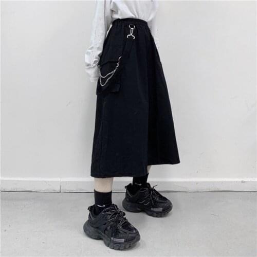 Half-length skirt female spring/summer 2021 new ins Harajuku retro tooling strap a-line skirt mid-length high-waisted skirt y2k
