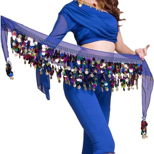 Women Belly Dance Costume Hip Scarf Accessory Belt Skirt Bellydance Coins Silk Scarf Waist Chain Adult Crystal Wrap Dancewear