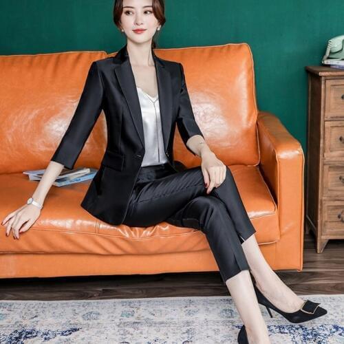 Summer Office Uniform Designs Women Ol Interview Suits Front Desk Korean Women Business Suit Pants Suits Elegant Woman DD2042