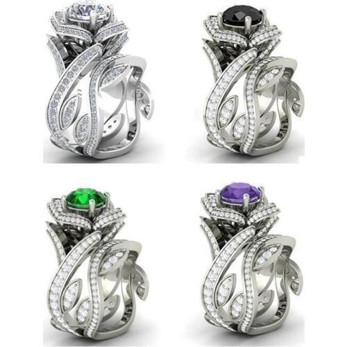 2019 Top Selling Vintage Womens Fashion Jewelry 925 Silver Fill Multi Color 5A Cubic Zircon Women Wedding Bridal Ring Set Gift