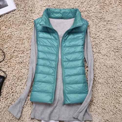 Women Sleeveless Vest Autumn Winter Warm Ultra Light White duck down Jacket Female Slim Veats Stand Collar Sleeveless Waistcoat