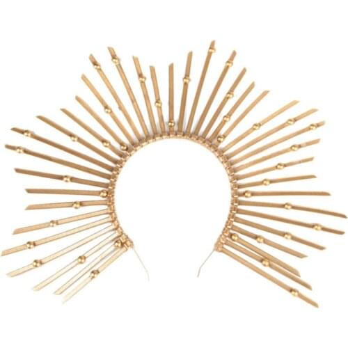 Gold Spike Halo Crown Headpiece Gothic Lolita Star Nylon Zip Headdress Wedding Bride Hair Band Women Headband Hair Accessories