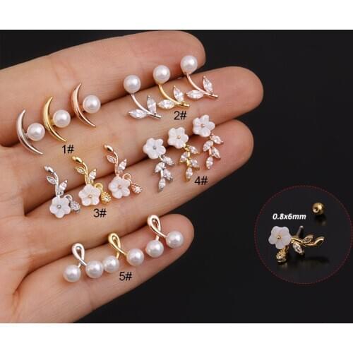 1Pc 20G Imitation pearls & Steel Barbell CZ Tragus Diath Cartilage Helix Rook Piercing Earring Piercing Helix Jewelry Fashion