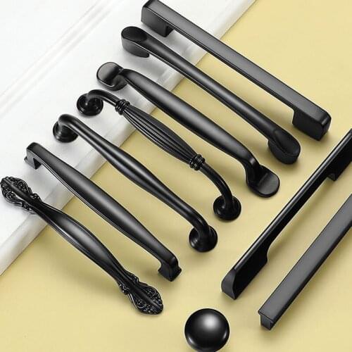 1pc Cabinet Pulls Kitchen Drawer Black Knobs Wardrobe Handle Aluminum Alloy Furniture Hardware Door Knocker Cupboard Knob