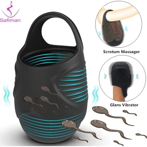 10 Modes Vibrating Penis Massager Ring Dildo Sex Toys for Men Scrotum Massager Male Chastity Cage Testicle Bondage Vibrators