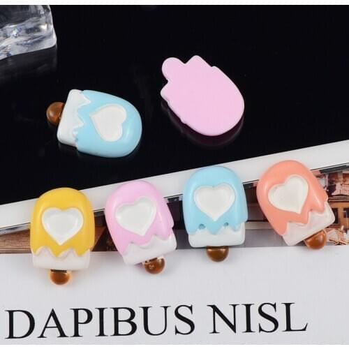 10pcs/lot 15X23mm Kawaii Resin Ice Cream With love Heart Cabochon For Mobile Case Scrapbooking Craft DIY Embellishment
