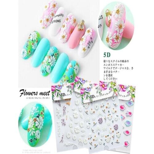 12 Style Nail Decoration Flower Series Butterfly 5D Self Adhesive Embossed Stickers Acrylic Engraved Water Decals DIY