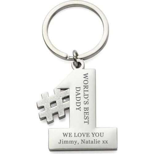 24 Number 1 Custom Keychains, Personalized Number One Key Holders for Worlds Best Dad Grandparent Referee Teacher Gift Key Chain