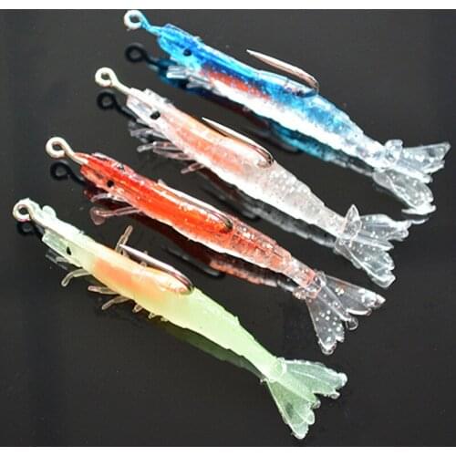 5pcs Bionic Sea Shrimp Fishing Lures Luminous Fishing Bait Fishing Supplies Grass Carp Bass Walking Squid Simulation Soft Bait