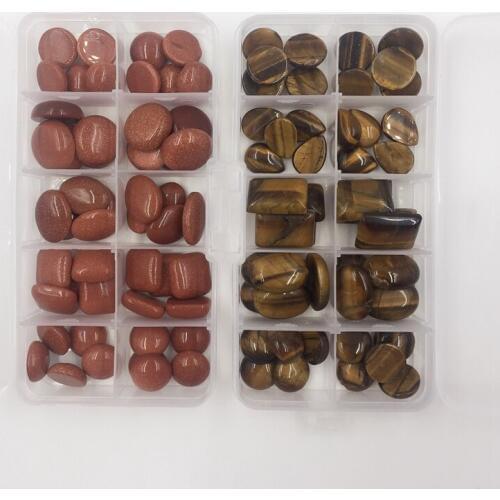 50Pcs/Box Mix Styles Natural Gold Sand Stone Tigers-eye Stone Flat Base Semi-precious Beads Jewelry Accessories & Findings