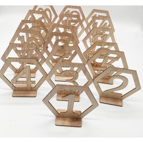 Banquet Table Digital Seat Deck Hexagonal Hollowed Digital Table Card Wedding Decoration Wooden Table License Plate Supplies1-20