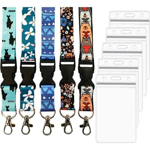 Cartoon Animal Cute Print Pattern Retro Flower PVC ID Card Holder Metal Buckle Mobile Phone Lanyard