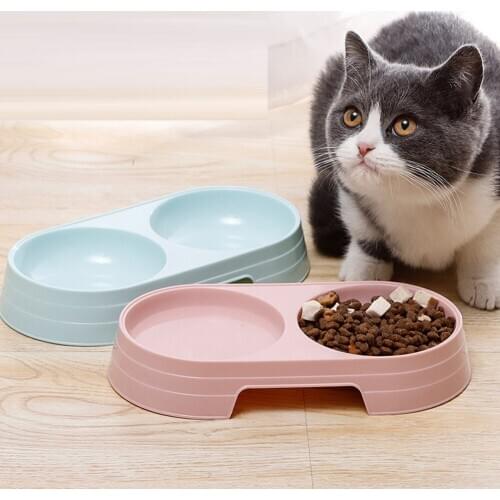 Cheap Candy Color Plastic Pet Double Bowls Creative Easy To Clean Bowl Pet Food Water Feeder Dog Cat Bowl Pet Feeding Supplies