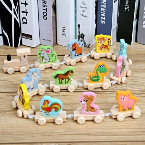 Kindergarten Wooden Infant 12 Zodiac Small Train Baby Picture Cognitive Early Childhood Education Trailer Educational Toys