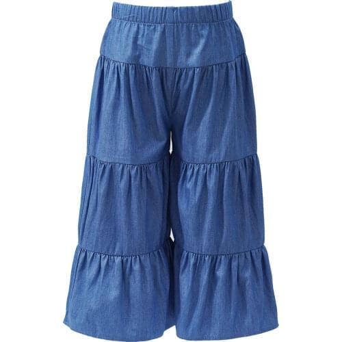 Girls Jeans 2021 Autumn Loose Ruffle Wide-leg Pants Kids Trousers Jeans for Girls Outfits 10 12 13 14 Years High Waist Pants