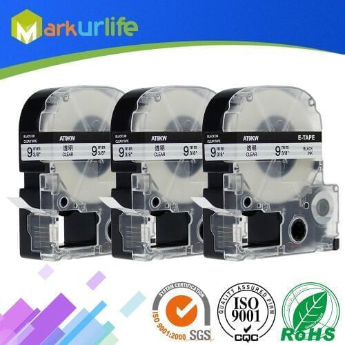 3 Packs ST9K ST9KW Compatible Epson Labelworks LW-300 LW-400 LW-500 LW-600 Label Maker Tape Refill Cartridge Black on Clear 9mm