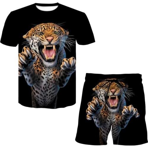 Summer 3d Printed Suit Beach Pants Polyester animal Round Neck Running Sportswear Mens Brand T-shirt Tiger 2 piece sets