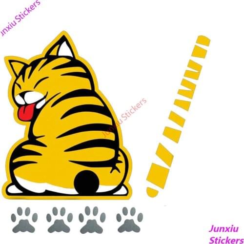 JDM Creativity Cat Moving Tail Paws Car Stickers Cover Scratches Sunscreen Windshield Laptop Window Decoration Decal KK25*19cm
