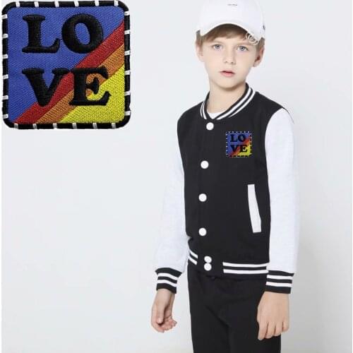 Square colorful LOVE Accessories Cheap Embroidered iron on badge stickers Applique sewing patch thermocollant for clothing label