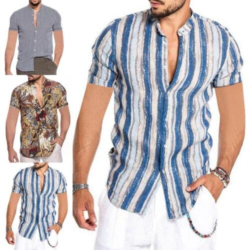 Summer Plus Size Men Shirt Floral Printed Short Sleeve Turn-down Collar Single Breasted Hawaiian Shirt Beachwear рубашка мужская