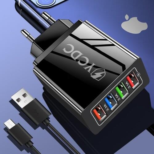 Wall 4 USB Quick Charger Adapter QC 3.0 mobile phone charger For Huawei P30 iPhone Samsung Xiaomi Type C With charging USB cable