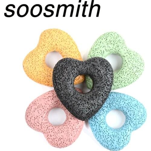 Natural Colorful Lava Beads Accessories Beads Handmade Jewelry Heart-Shaped Pendant Material Wholesale Diy Jewelry Making Gift