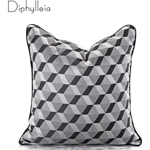 Diphylleia Cushion Cover Modern Black And White 3D Cube Geometry Jacquard Square Pillow Case Distinctively Home Decoration