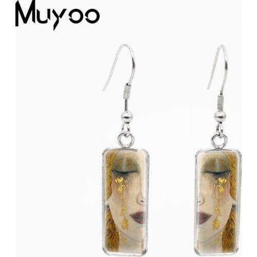 New Gustav Klimt Paintings Golden Tears Rectangle Earrings Kiss Painting Jewelry Mother Love Baby Fish Hook Earrings