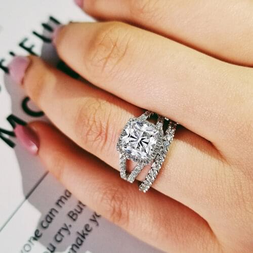 2020 new cushion 925 sterling silver wedding ring set for women lady anniversary gift jewelry wholesale moonso R5121