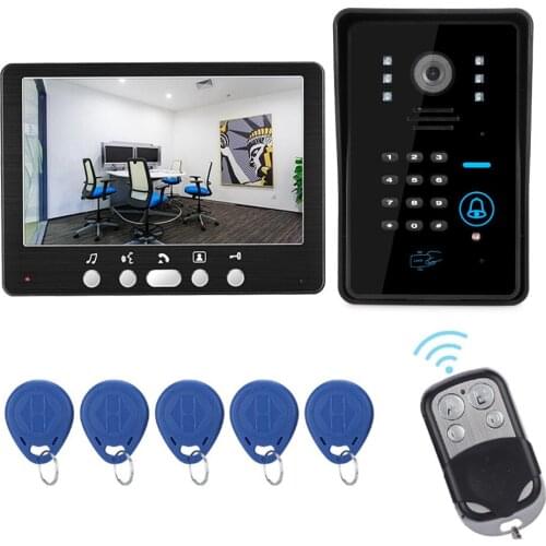 New Arrival Wired 7 Inch Home Security Intercom Video Door Phone with Passwordj,Remote Controller &ID Card Unlocking 1 to 1
