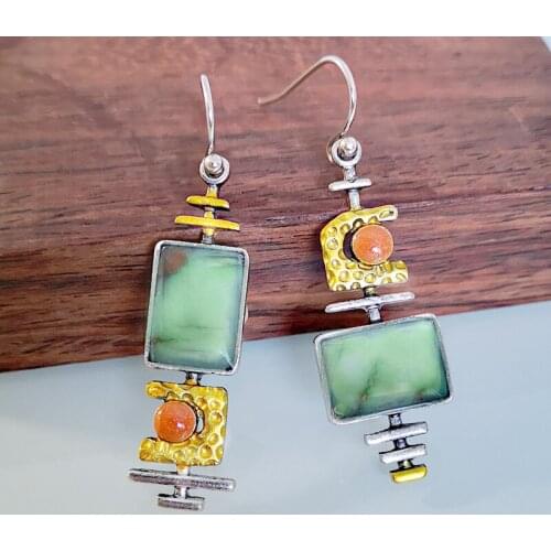 New fashion womens Retro creative turquoise color separation Earrings Ethnic Boho long earrings Free Shipping