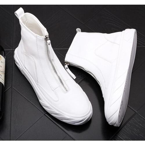 ERRFC Designer Concise Men White Casual Shoes Fashion Round Toe Front Zip Man Black Trending Leisure Shoes High Top Size 38-43