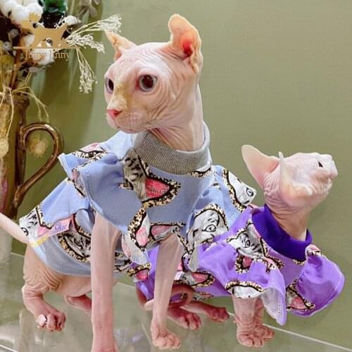 Sphynx Cat Clothes，Hairless Cat Cotton Dress Skirt Breathable Adorable Cat Apparel Pet Clothes For Sphinx Fairless Cat