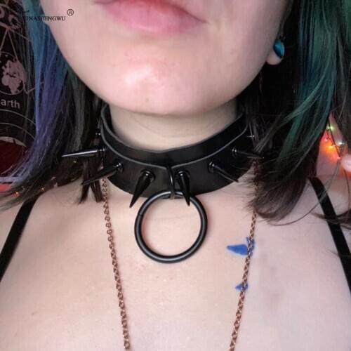 New Harajuku Rivet Gothic PU Leather Chain Necklace Women Men Collar Anime Necklace Rock Statement Party Accessories Jewelry