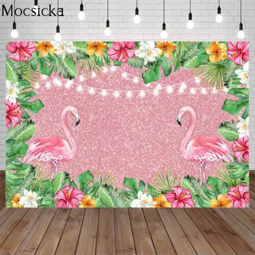 Rose Gold Flamingo Backdrops Birthday Party Background Decor Aloha Tropical Flower Leaves Photography Props Banners Photo Studio