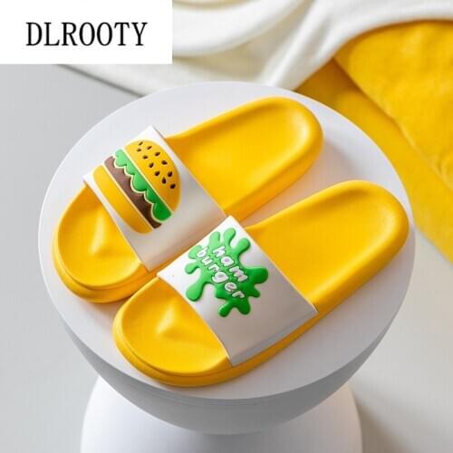 Women Slippers Sandals Shoes Flip Flops Cartoon Hamburger Bathroom Summer Fashion Flats Non-slip Woman Home Slides Casual Female