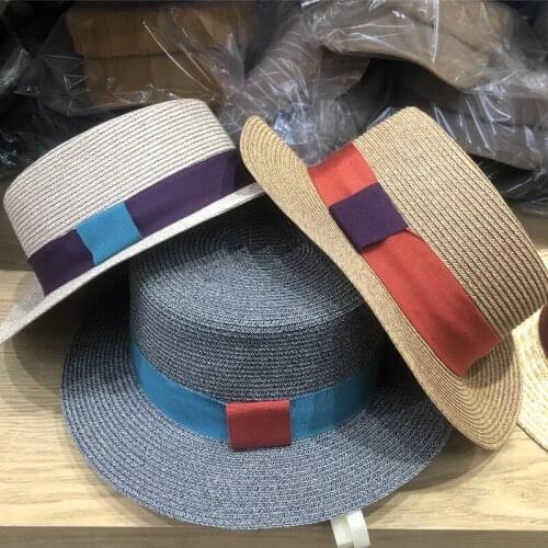 Womens Summer Straw Hat Sun Hat Fashion Korean Version Of Panama Hand Woven Bob Retro Flat Top Hat Outdoor beach Jazz Sun Cap