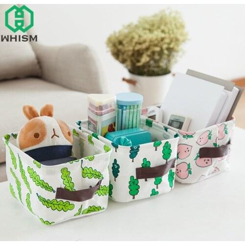 Cute Printed Linen Storage Basket Makeup Jewelry Organizer Towel Cosmetic Toys Storage Box Container Home Bathroom Boxes