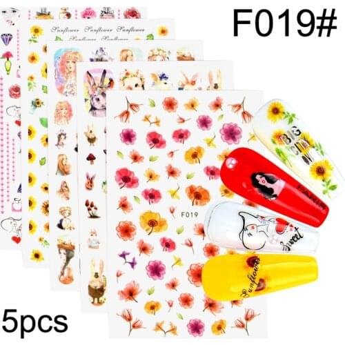 5Pcs/Set 3D Flower Slider on Nails Letter Sticker Decals Flamingo Design Adhesive Manicure Tips Nail Art Decorations