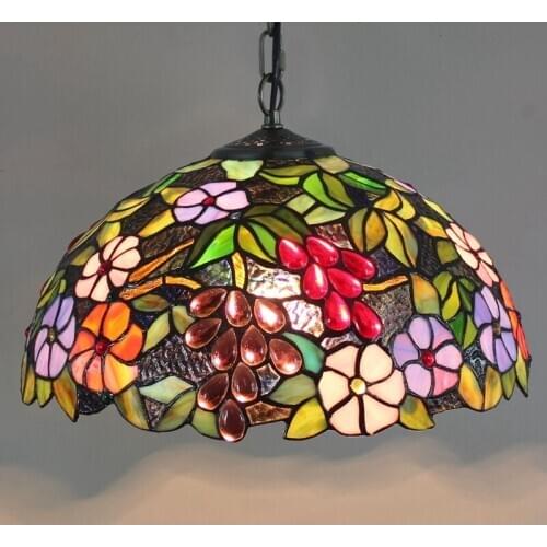 Tiffany Baroque Stained Glass Suspended Luminaire E27 LED Iron Chain Pendant Light Lighting Lamp for Home Parlor Dining Room
